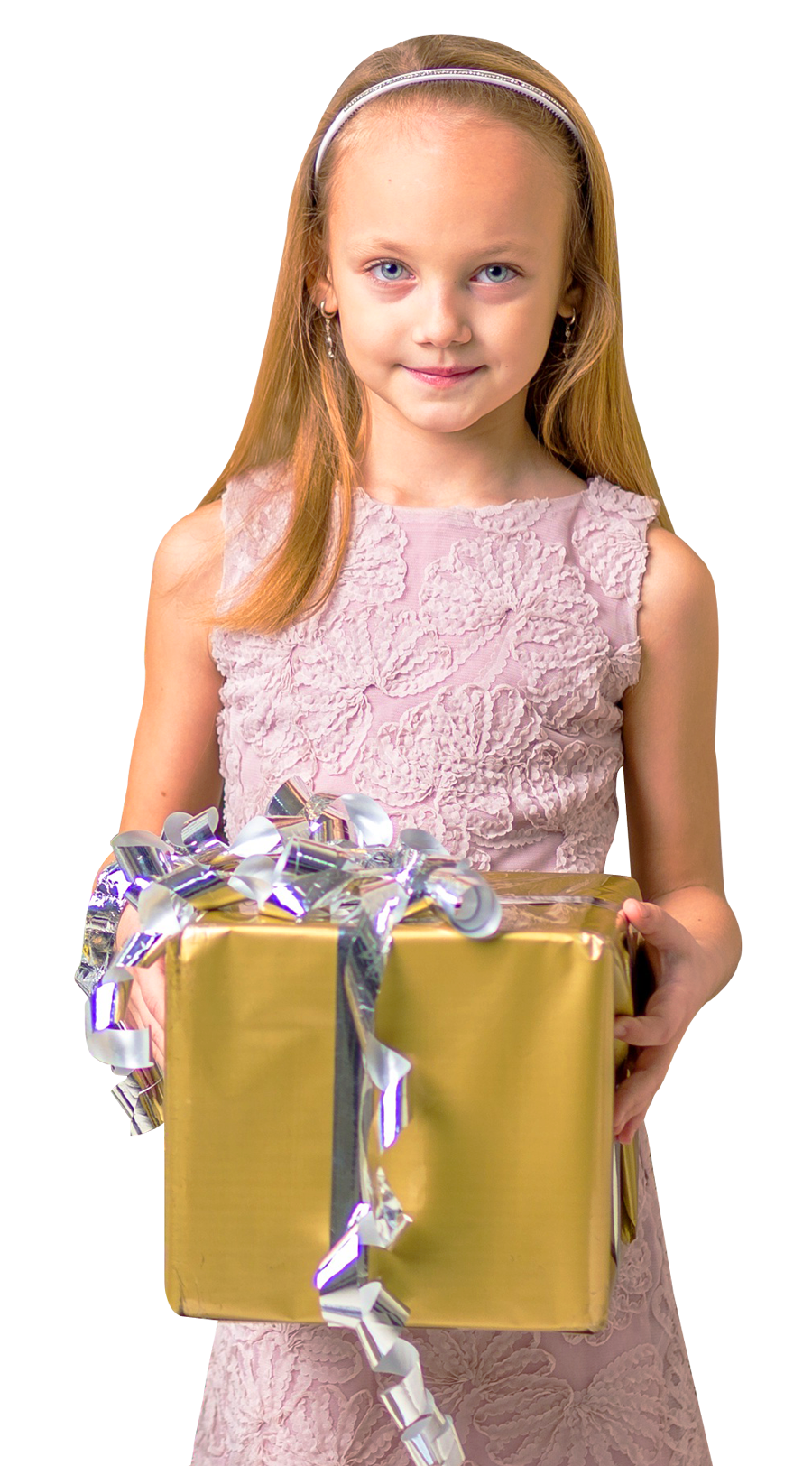 Little Girl Holding Gift PNG with transparent background