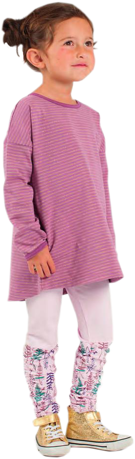 Little Girl In Purple Tunic And Floral Leggings.png PNG with transparent background