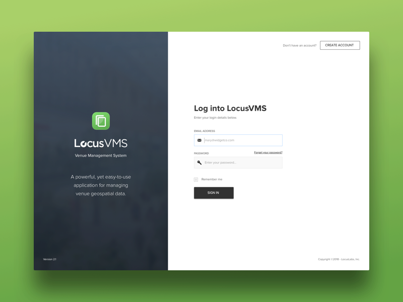 Locus V M S Login Screen Design