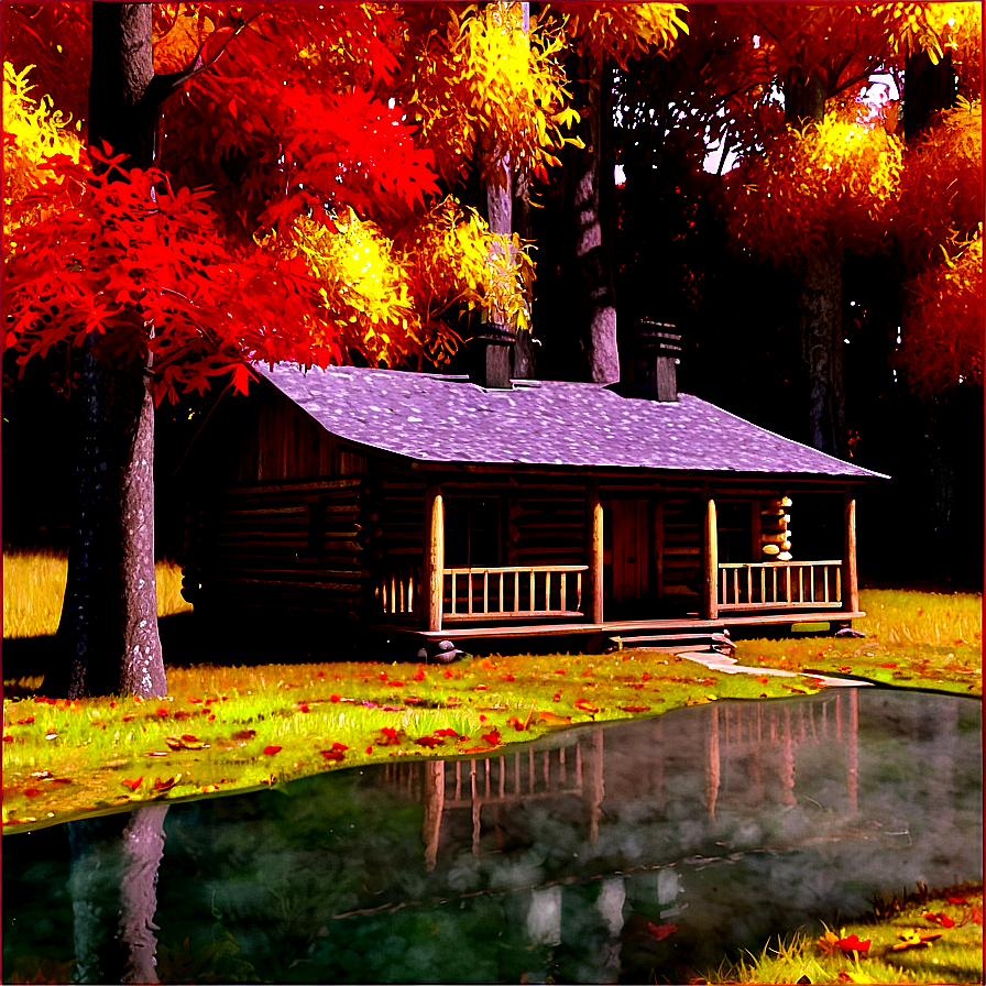 Log Cabin In Fall Foliage Png Ova