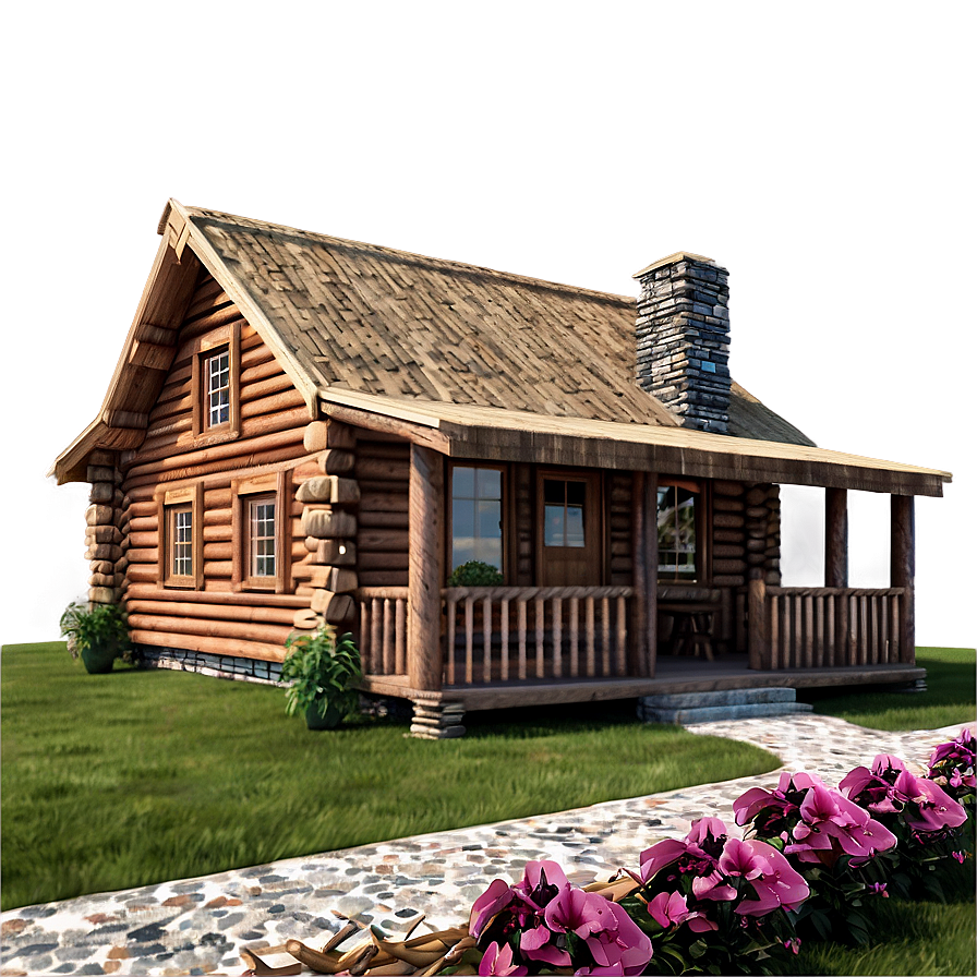 Log Cabin With Flower Garden Png Lob32