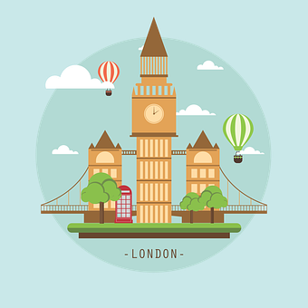 London Landmarks Illustration PNG with transparent background