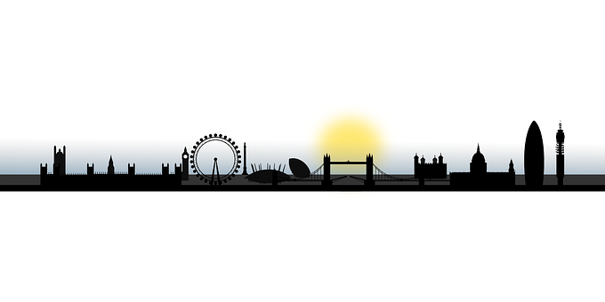 London Skyline Silhouette Sunset PNG with transparent background