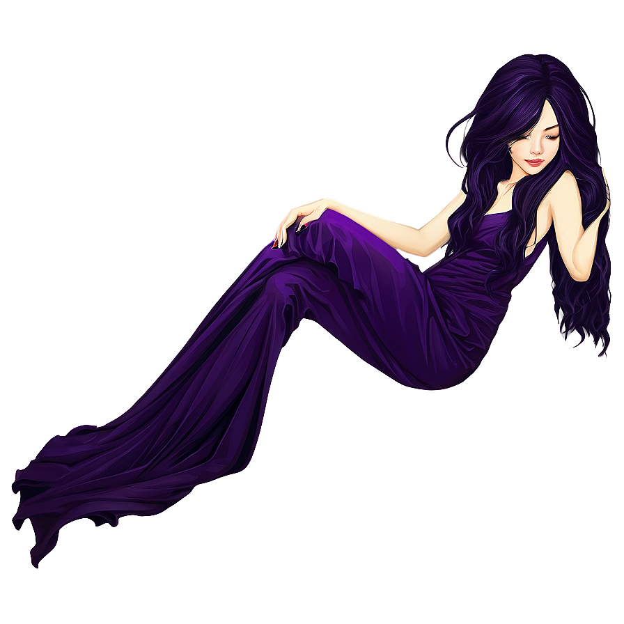 Long Flowing Purple Hair Illustration Png 58