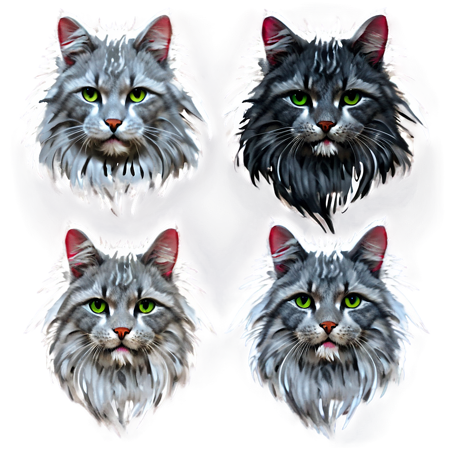 Long-haired Grey Cat Png 06252024