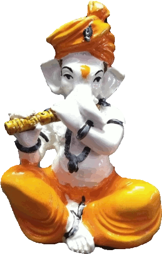 Lord Ganesha Playing Flute Statue PNG with transparent background
