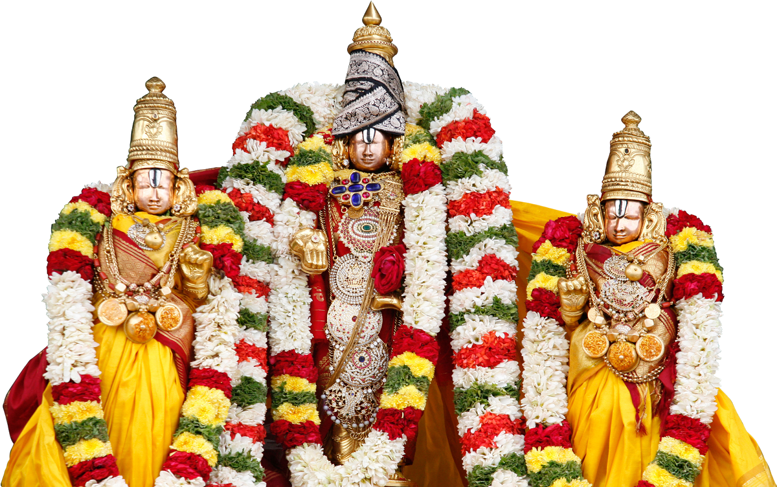 Lord_ Venkateswara_ And_ Consorts_ Adorned_ With_ Flowers