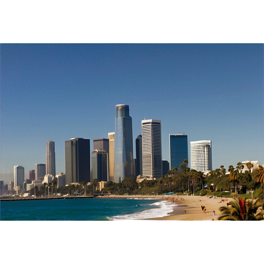 Los Angeles Skyline And Pacific Ocean Png Tfr22