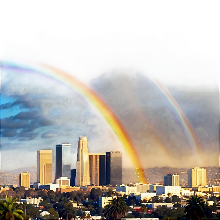 Los Angeles Skyline With Rainbow Png 06252024