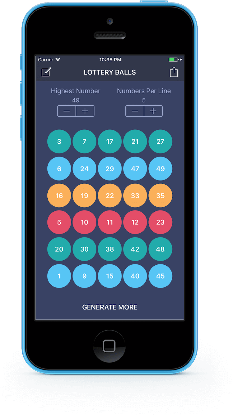 Lottery Number Generator App Screen PNG with transparent background