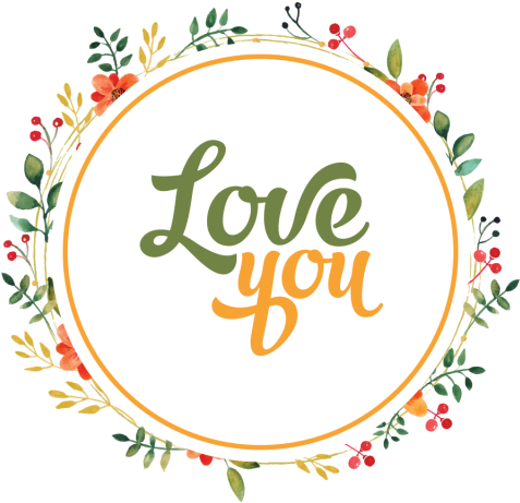 Love You Floral Frame Graphic PNG with transparent background