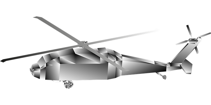 Low Poly Military Helicopter Black Background PNG with transparent background
