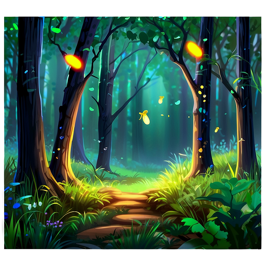 Luminous Fireflies In Woods Png Qlj