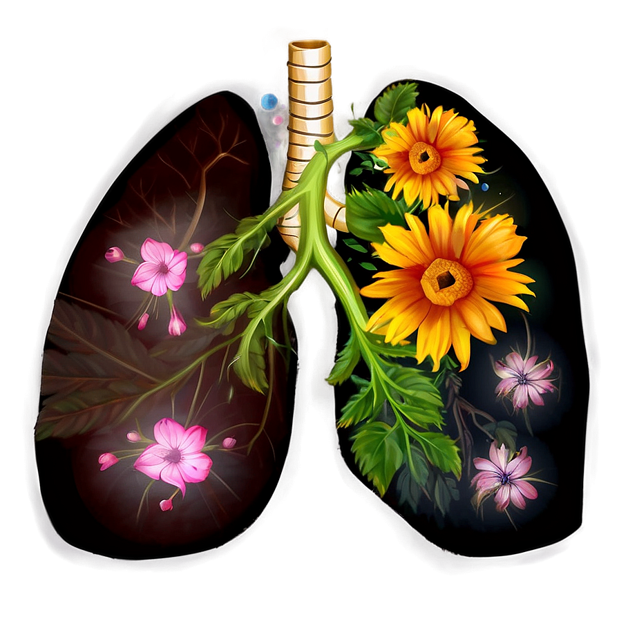 Lungs with Flowers Art PNG 05232024 896x896 PNG image with a transparent background, free high-resolution download
