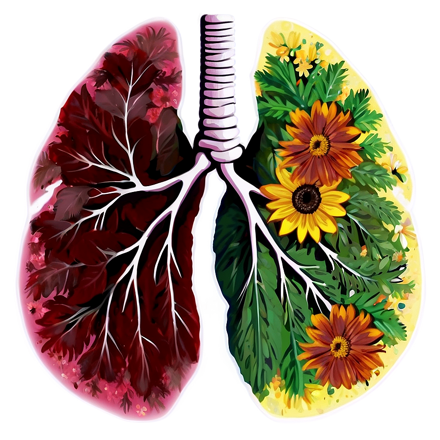 Lungs with Flowers Art PNG 05232024 896x896 PNG image with a transparent background, free high-resolution download