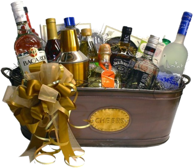 Luxury Alcohol Gift Basket PNG with transparent background