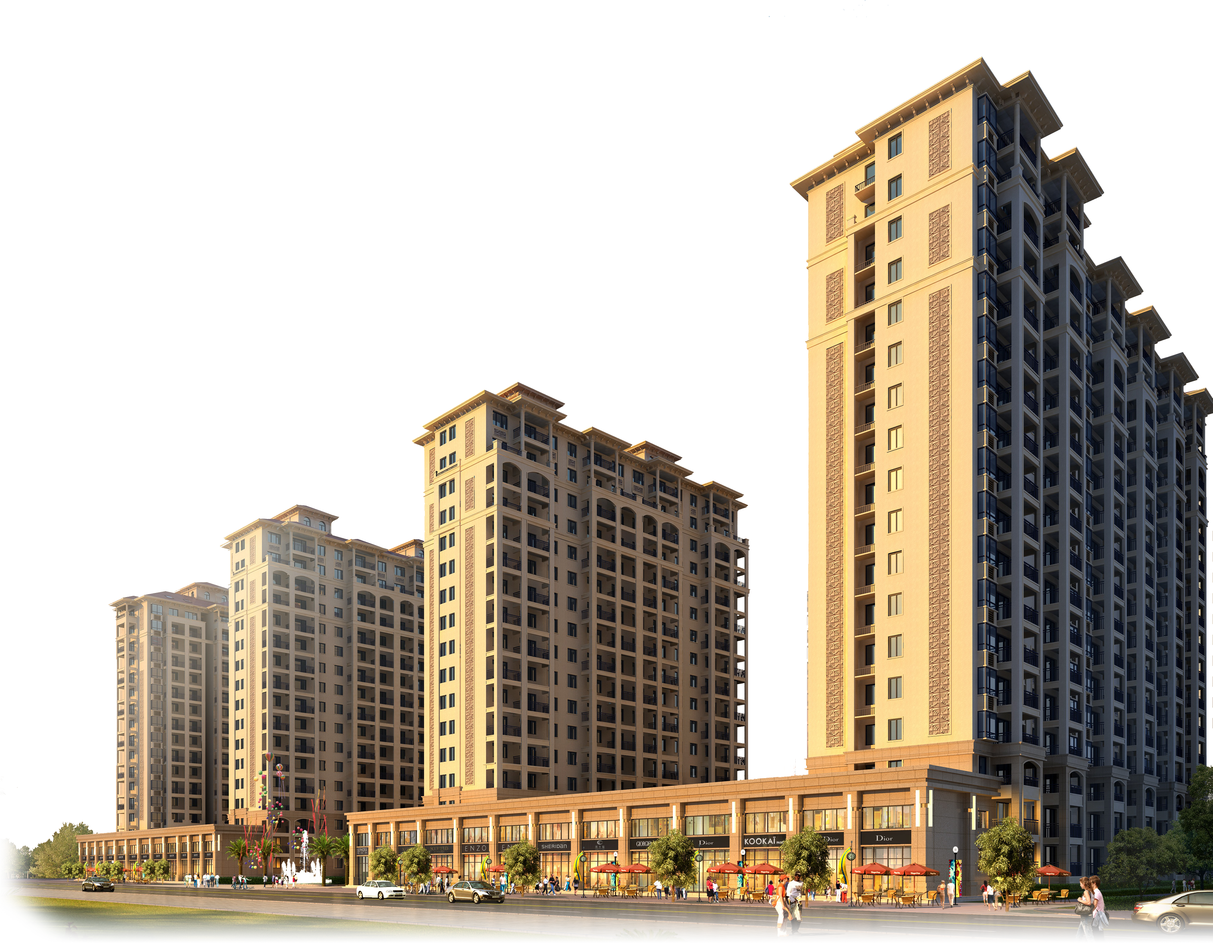 Luxury Apartment Complex Dusk View PNG with transparent background