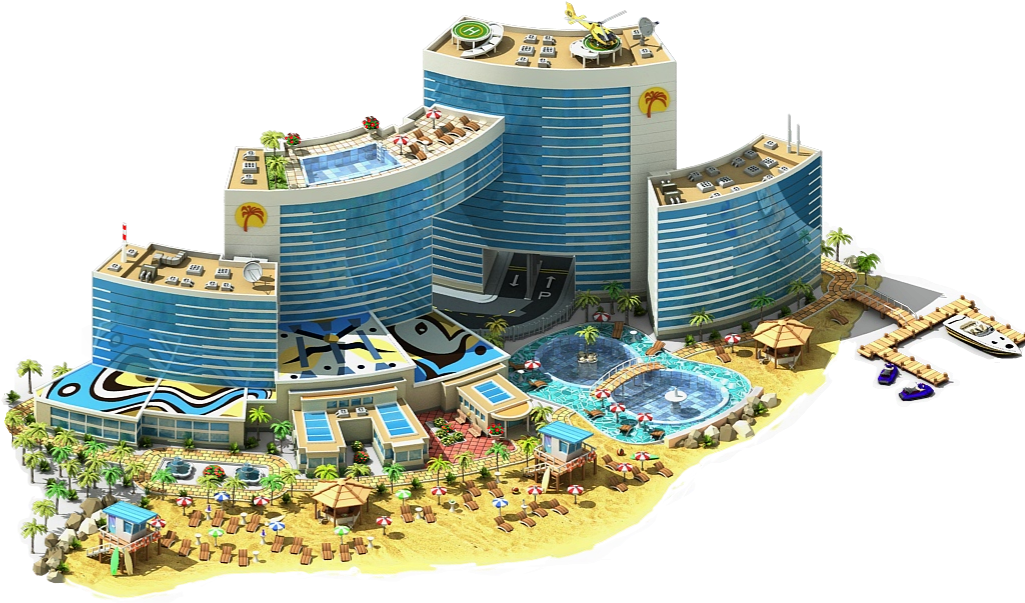 Luxury Beachfront Hotel Resort Illustration PNG with transparent background