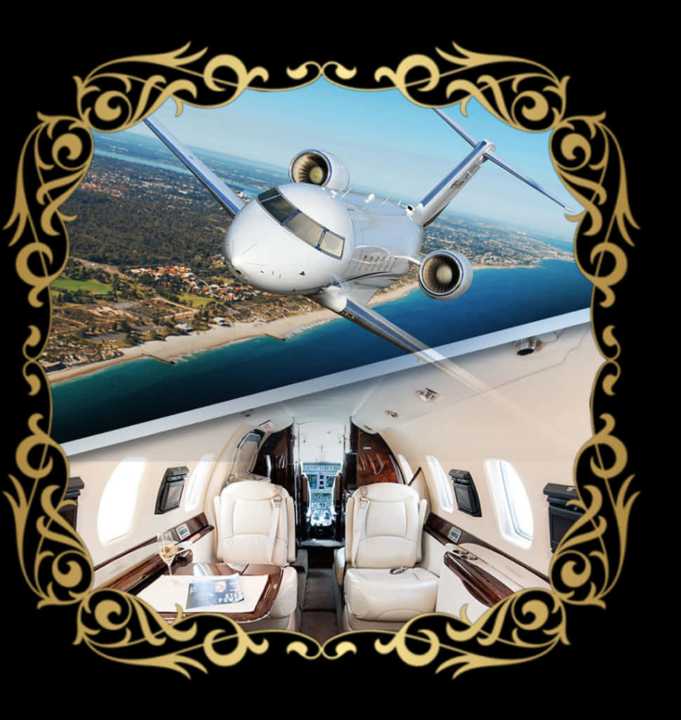 Luxury Jet Through Golden Frame