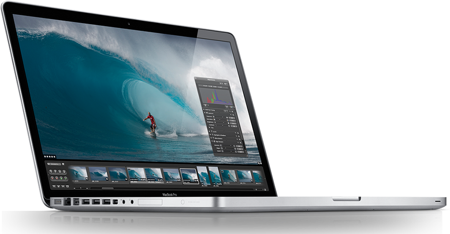 Mac Book Prowith Surfing Image Display PNG with transparent background