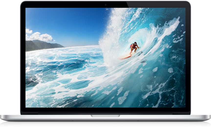 Mac Book Prowith Surfing Wallpaper PNG with transparent background