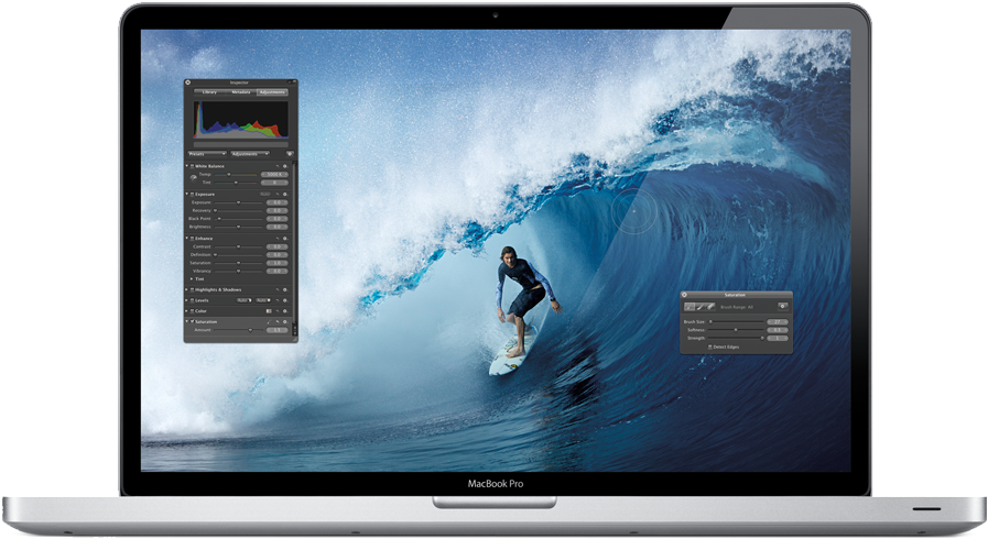 Mac Book Prowith Surfing Wallpaper PNG with transparent background