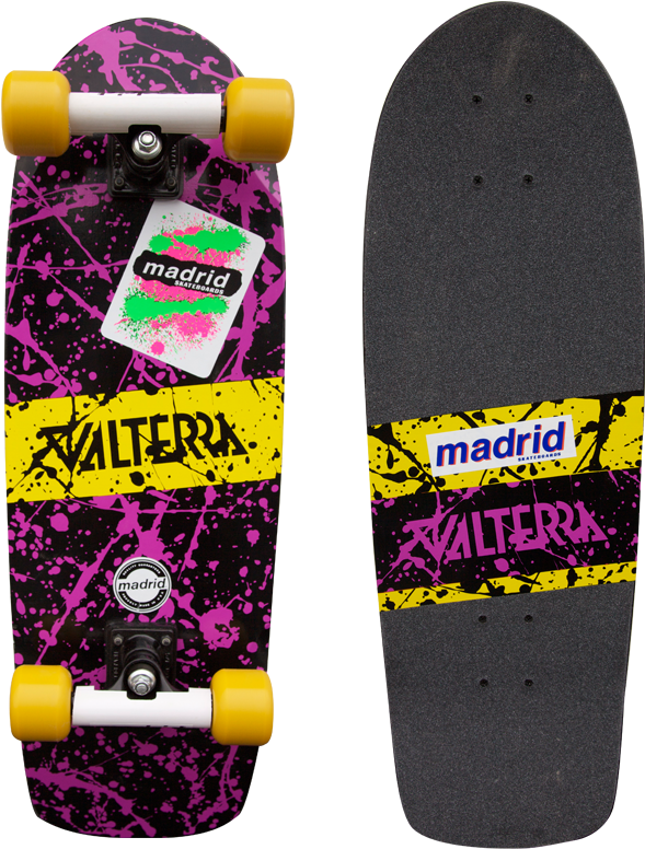 Madrid Skateboard Pink Splatter Design PNG with transparent background