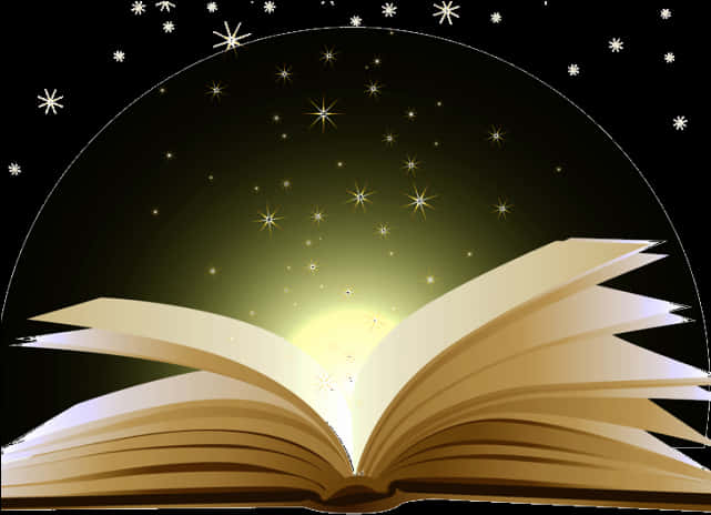 Magical Open Book Night Sky PNG with transparent background