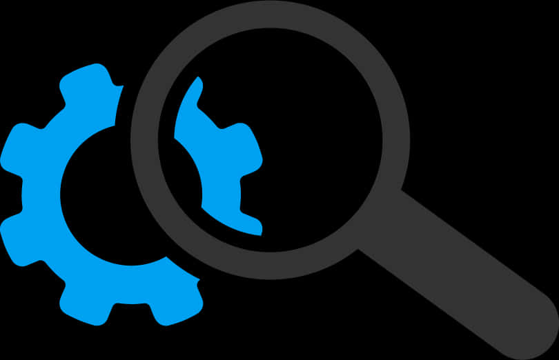 Magnifying Glassand Gears Graphic PNG image with a transparent background, free high-resolution download