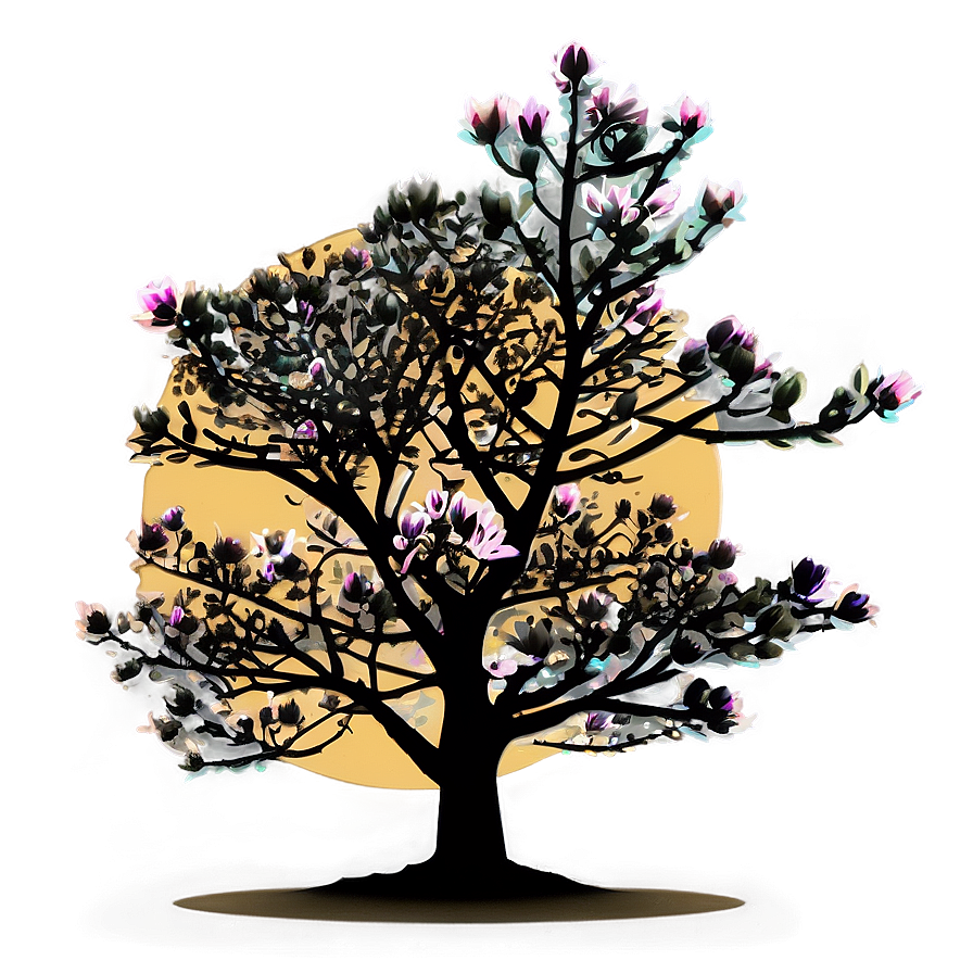 Magnolia Tree Sunset Silhouette PNG 06212024 PNG image with a transparent background, free high-resolution download