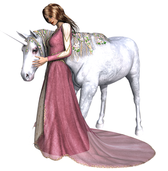 Maiden_with_ White_ Unicorn PNG with transparent background