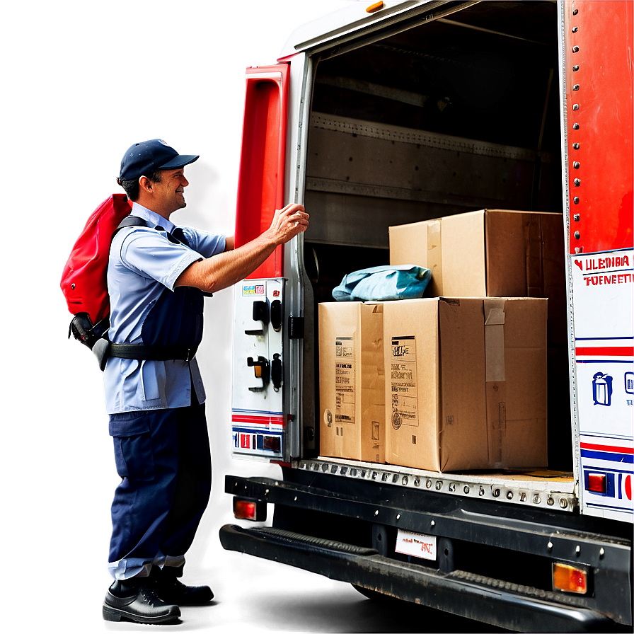 Mail Truck Unloading Packages Png Jdc37