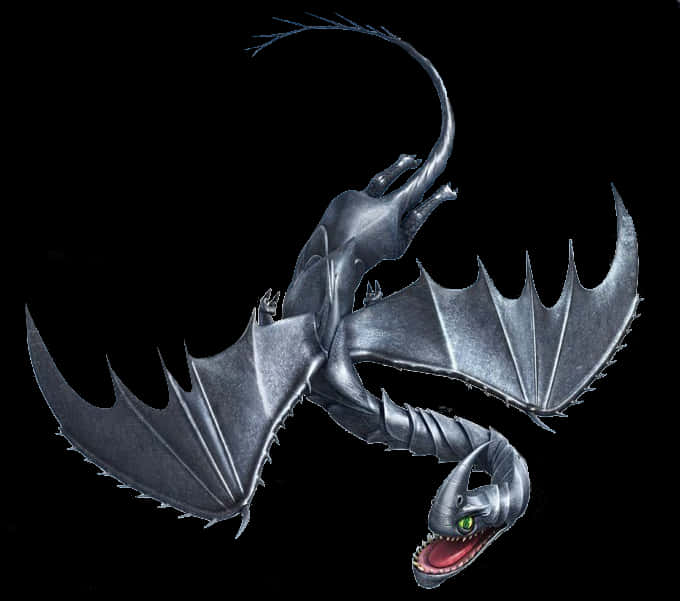 Majestic Black Dragon Flying PNG with transparent background