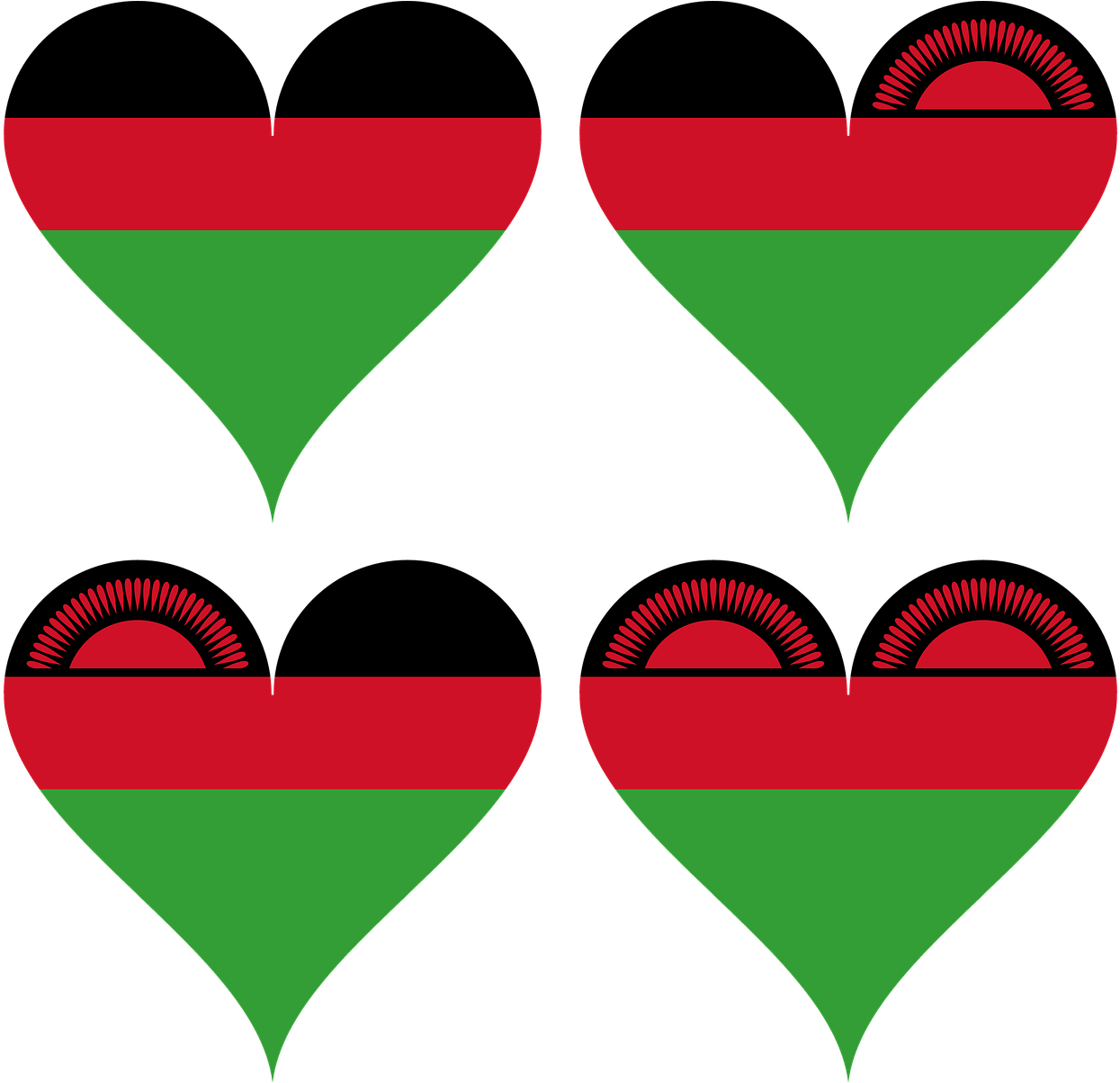 Malawi Flag Hearts Pattern