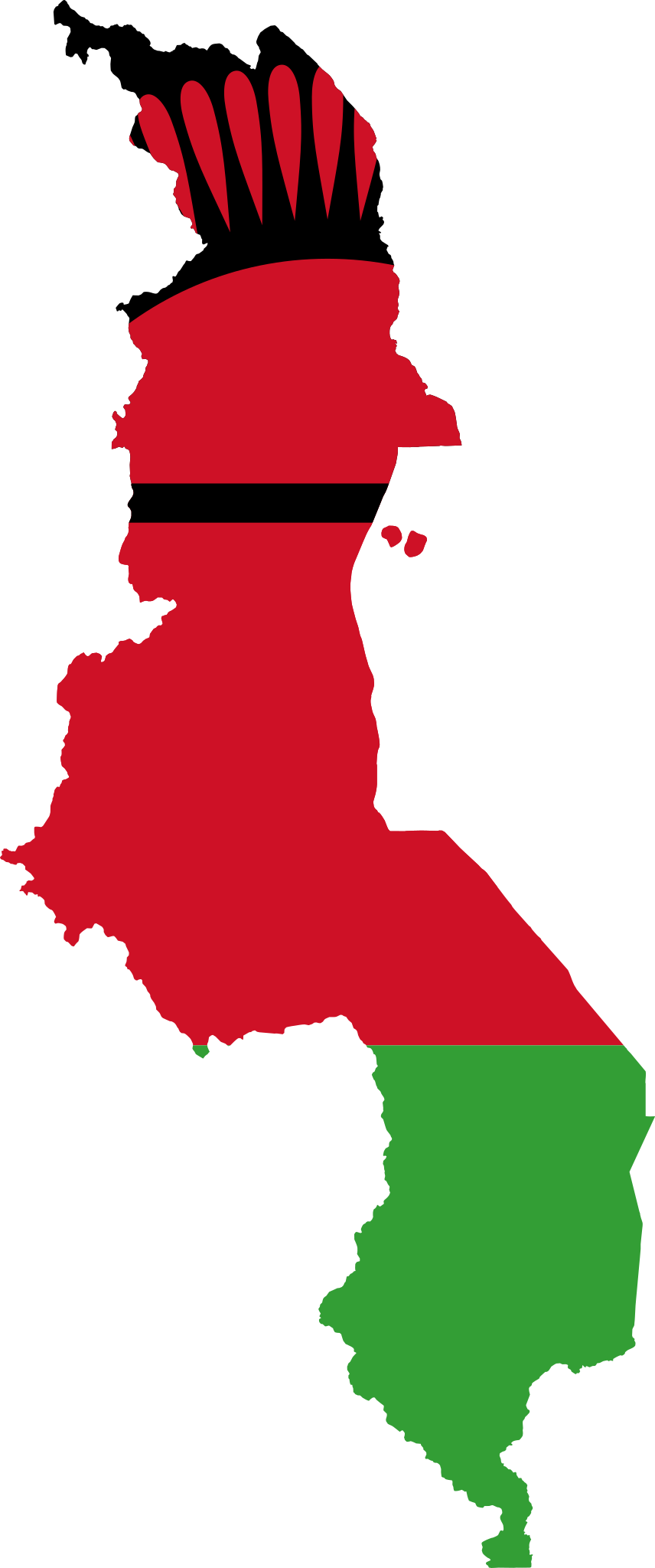 Malawi Map Outlinewith Flag Colors