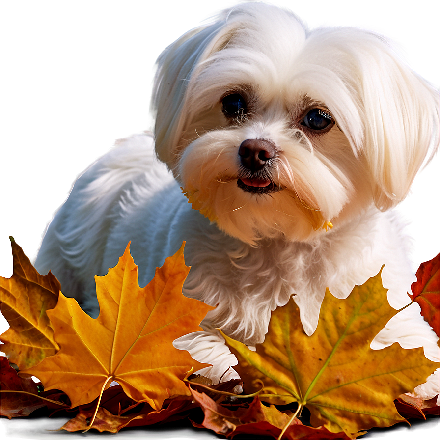 Maltese In Autumn Leaves Png 7