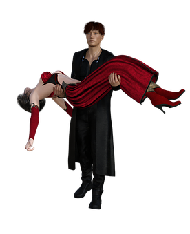 Man Carrying Womanin Red Cape