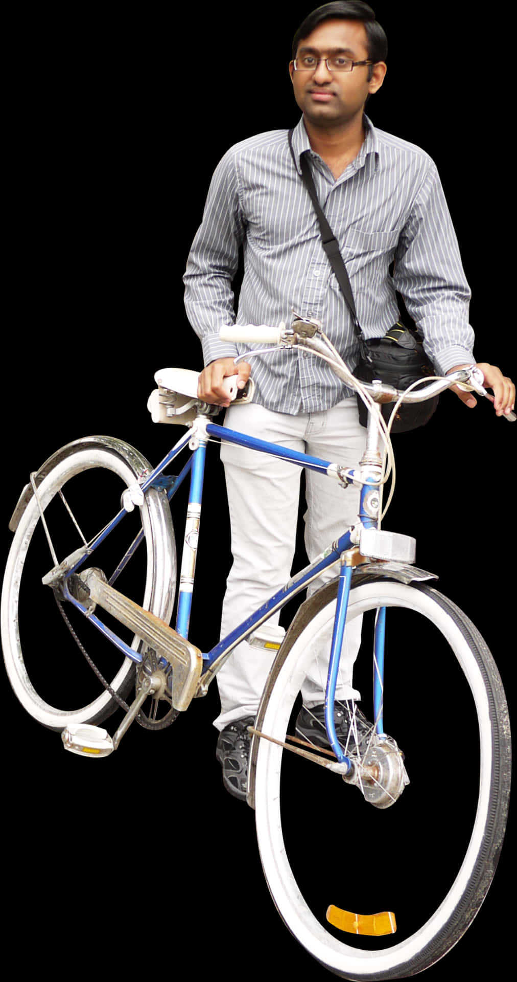 Man Holding Bicycle Black Background