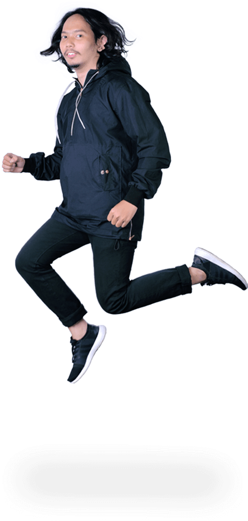 Man Midair Jump Black Outfit