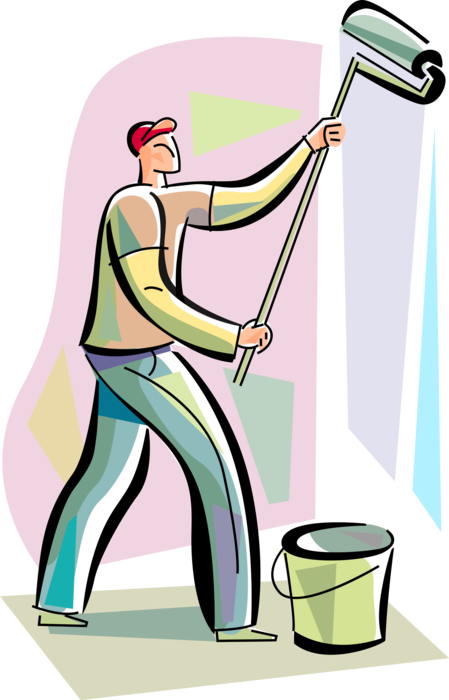 Man Painting Wall Vector Illustration