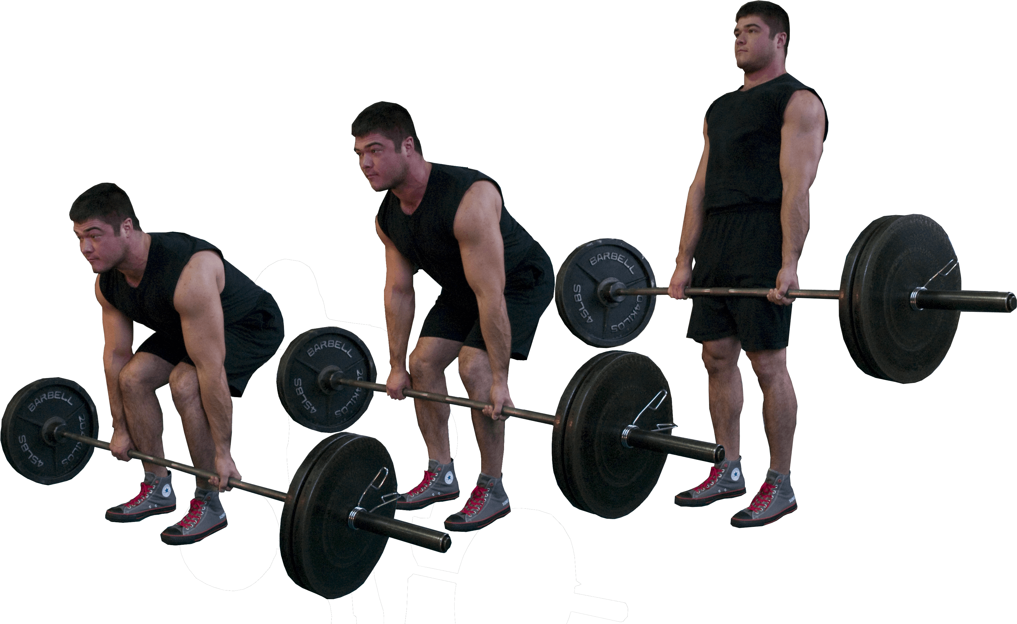 Man Performing Barbell Deadlift Sequence PNG with transparent background
