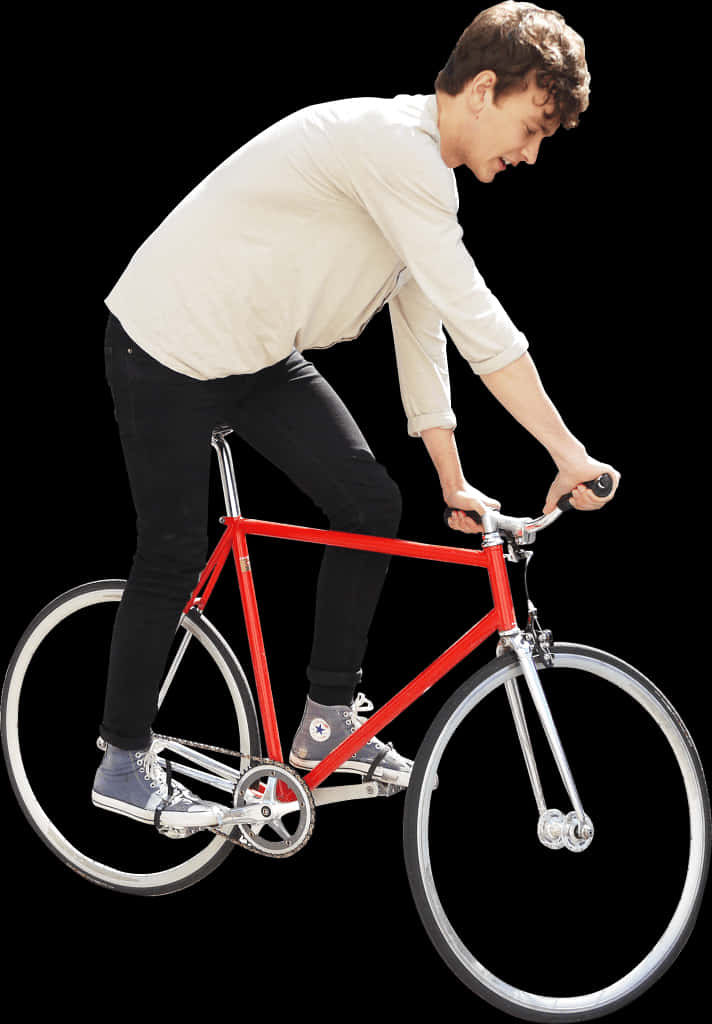 Man Riding Red Fixed Gear Bike