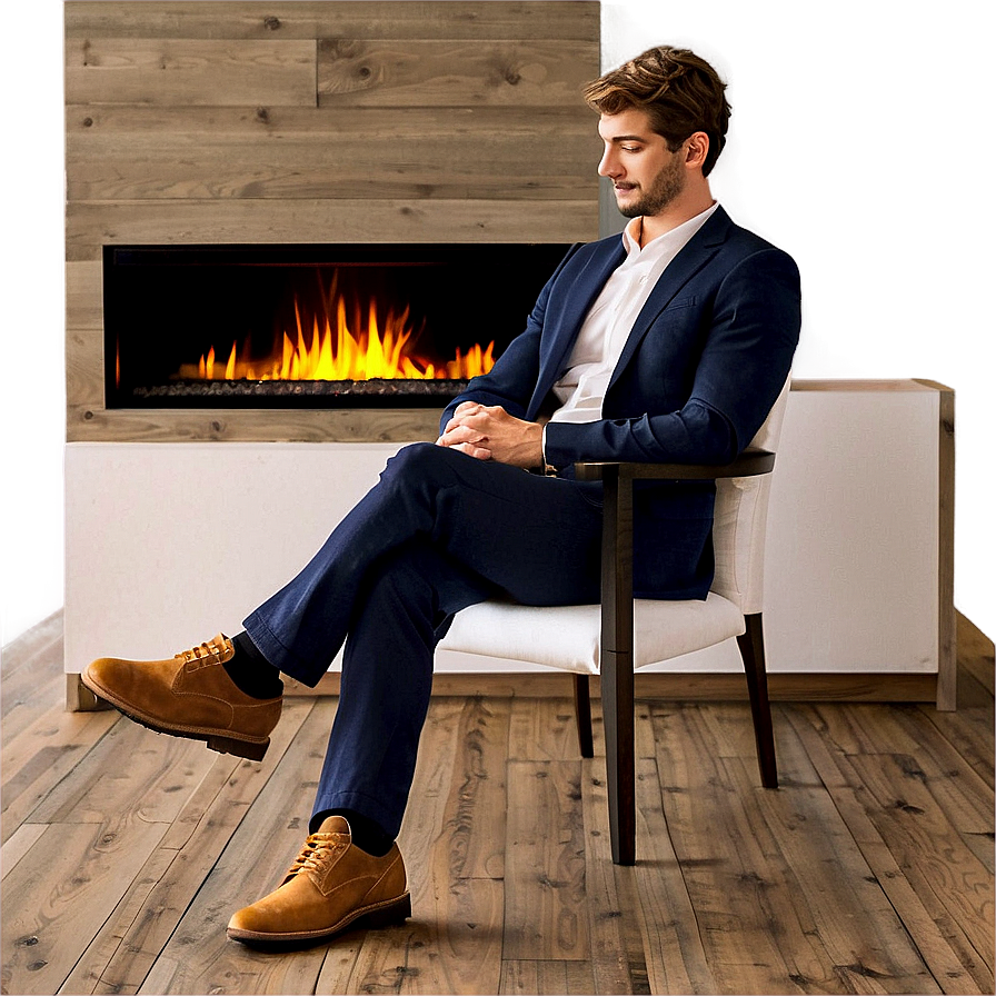 Man Sitting By Fireplace Png 9