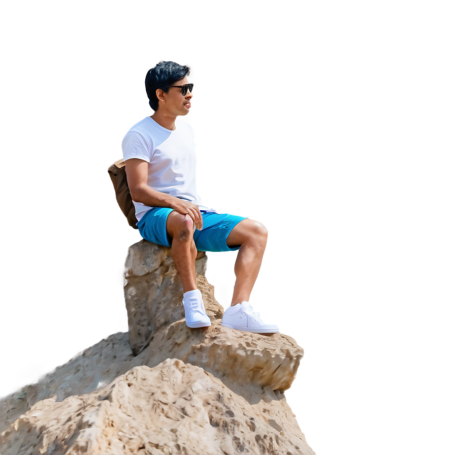 Man Sitting On Rock Png 06122024