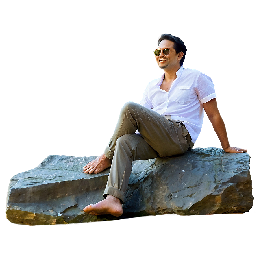 Man Sitting On Rock Png Qjp