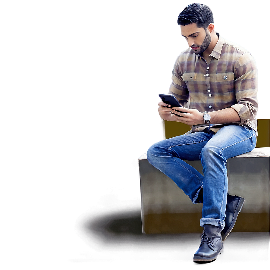 Man Sitting With Phone Png Jnm73