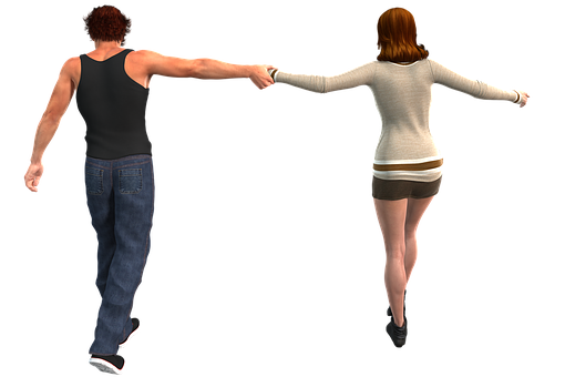 Man Woman Holding Hands Walking Away