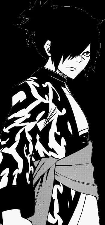 Manga_ Character_ Black_and_ White PNG with transparent background