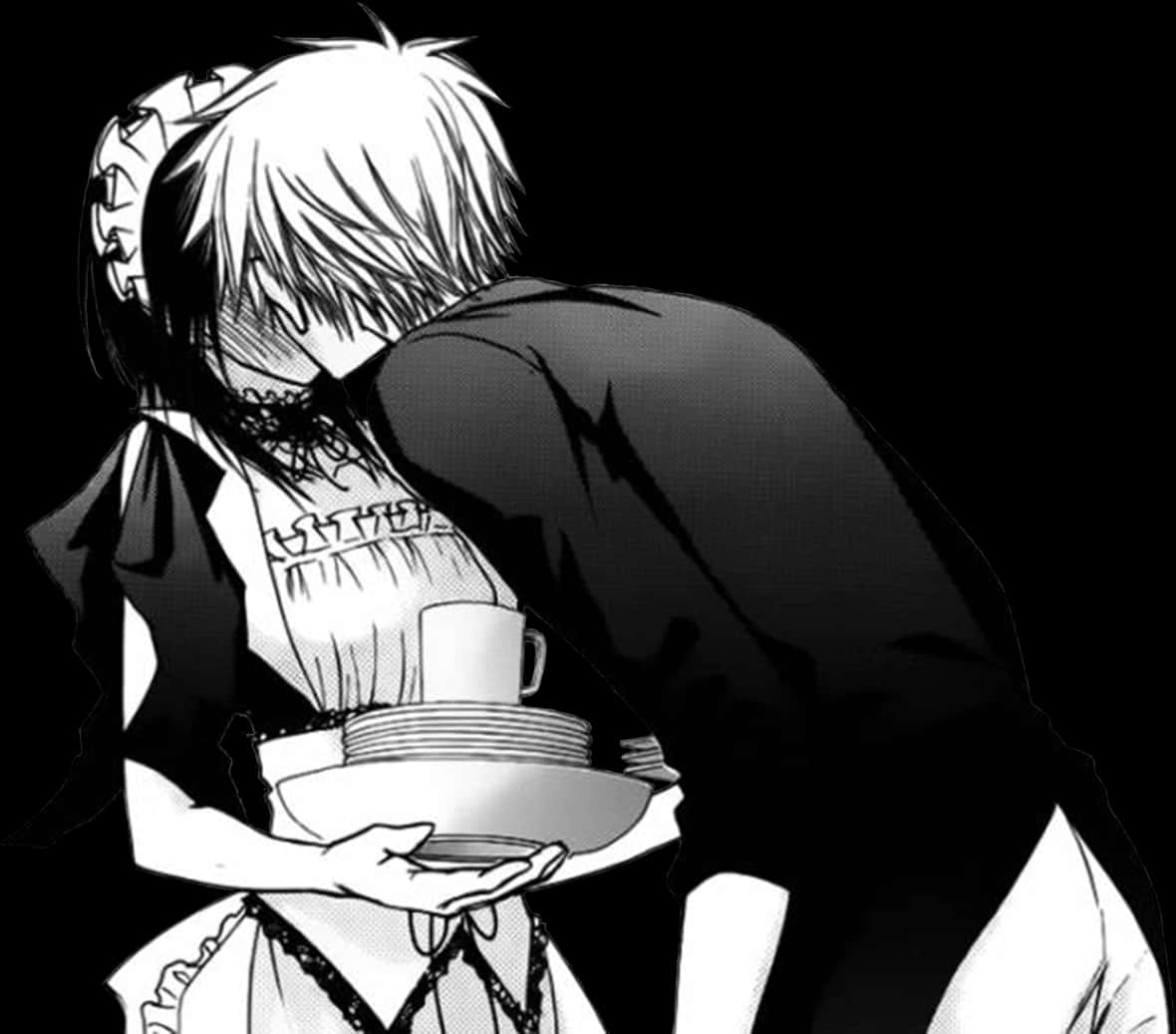 Manga Maid Cafe Embrace PNG with transparent background