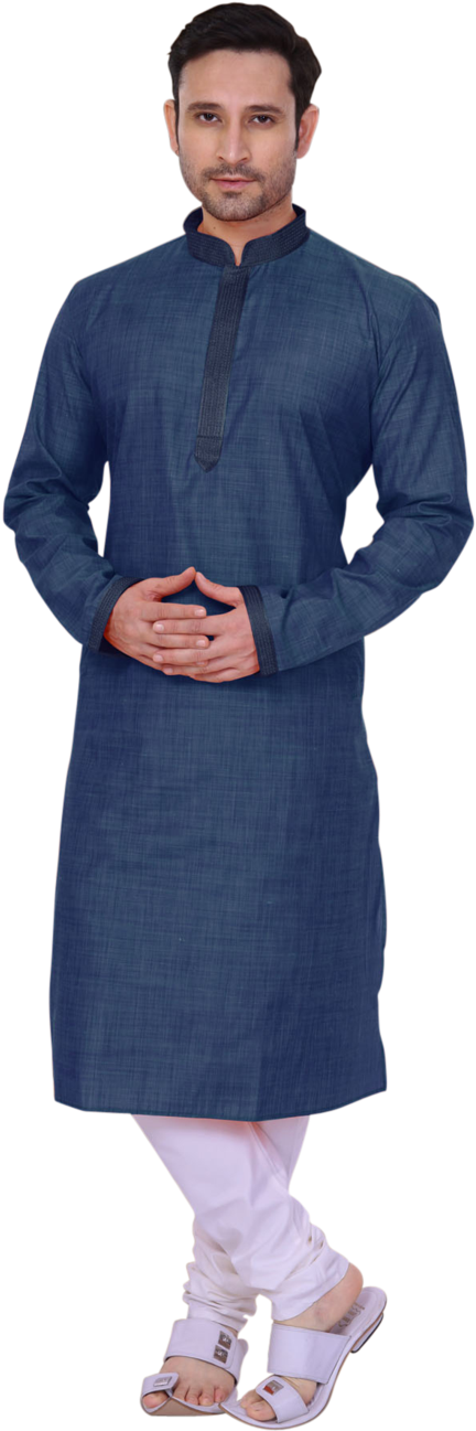 Manin Blue Kurtaand White Pajama